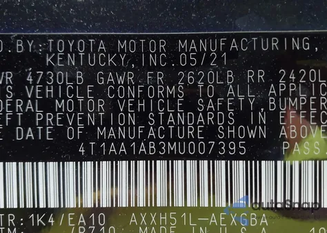 2021 Toyota Avalon Xle Hybrid z USA, uszkodzony, nr VIN 4T1AA1AB3MU007395